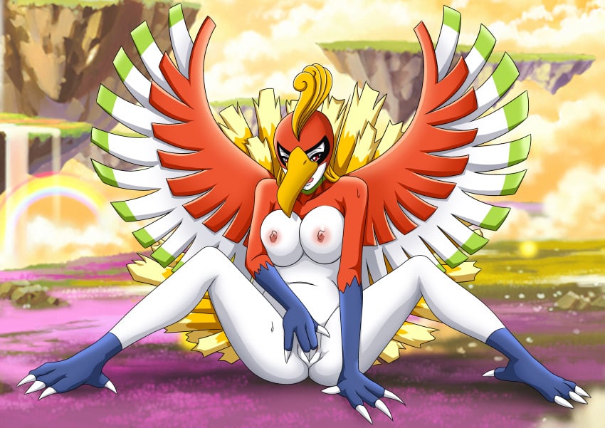 1girls breasts female game_freak ho-oh masturbation nipples pokémon_(species) pokemon pokemon_(species) pokepornlive red_eyes solo wings
