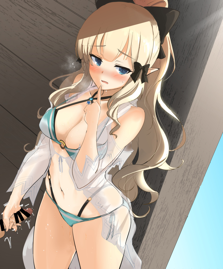 bikini breast_hold breasts momio penis princess_connect princess_connect!_re:dive swimsuits tagme wet