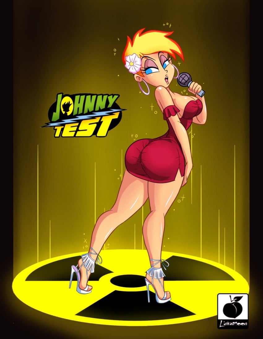 1girls ass bimbo bimbo_body bimbofication blonde_hair blue_eyes canon_genderswap cartoon_network cleavage eyeshadow female female_focus female_only genderbend genderswap genderswap_(mtf) hair_flower high_heels hoop_earrings jenny_test johnny_test johnny_test_(series) linkartoon lipstick looking_at_viewer makeup microphone open_toe_shoes radiation_symbol rule_63 solo solo_female solo_focus stiletto_heels very_high_heels