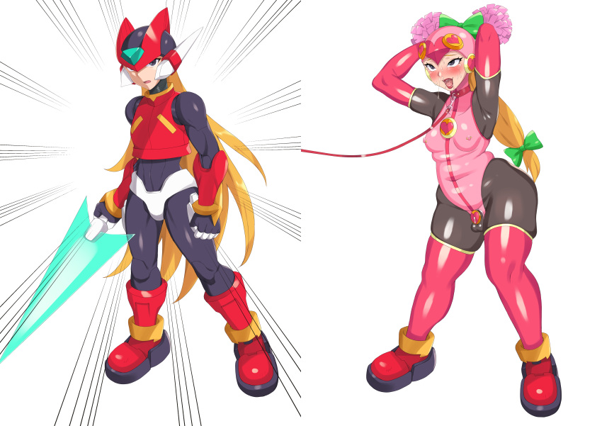 1boy artist_request before_and_after belly bimbo bimbofication blonde blonde_hair blush blushing bodysuit breasts capcom chastity chastity_device clothed clothing collar fat_rolls femboy feminization fully_clothed hraf8 leash leash_and_collar male male_only mega_man mega_man_battle_network mega_man_zero nipple_bulge overweight plump roll.exe skin_tight skindentation solo standing thick_thighs thigh_highs thighhighs tight_clothing transformation trap wide_hips zero_(mega_man)