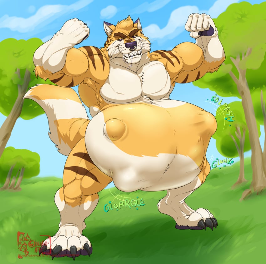 2021 abs ambiguous_prey april belly biceps claws clouds drool drooling fangs fat flex flexing_bicep fox grass hungothenomster male male_pred muscles muscular_anthro muscular_arms muscular_male muscular_thighs paws pred prey purple_nose purple_pawpads saliva skai_(skaifox) sky teeth trees vore