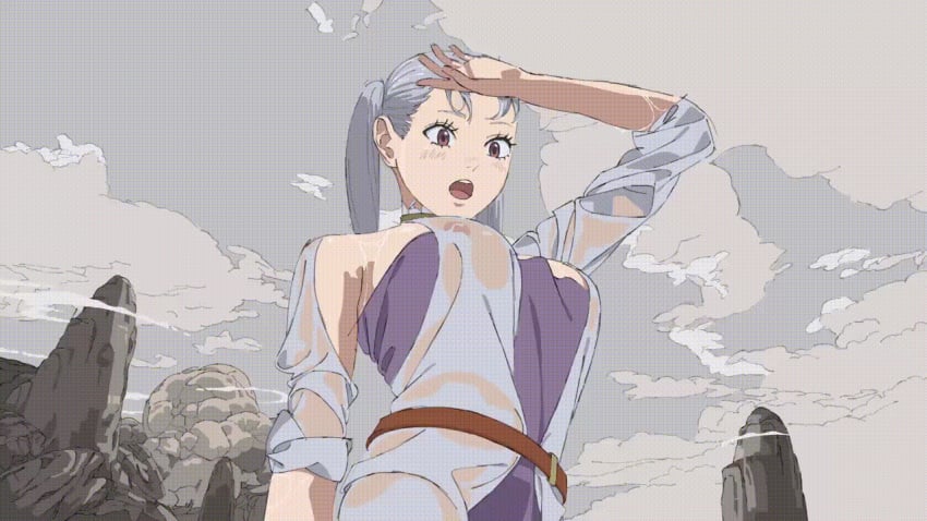 1girls animated belt big_breasts black_clover dress female female_only gif heavy_breathing large_breasts nipples_visible_through_clothing noelle_silva pink_eyes pink_nipples silver_hair solo wet_breasts wet_clothes wet_dress wet_hair wet_shirt