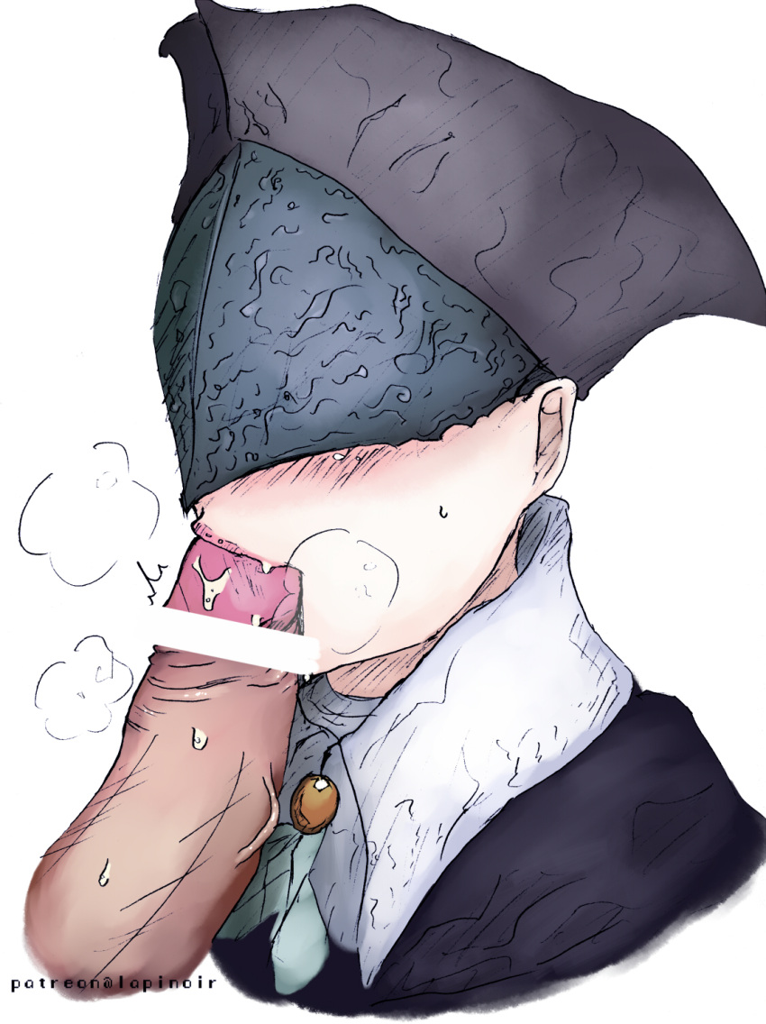 blindfolded bloodborne blowjob blush erection fromsoftware hat mask penis solo_focus upper_body yurie_the_last_scholar