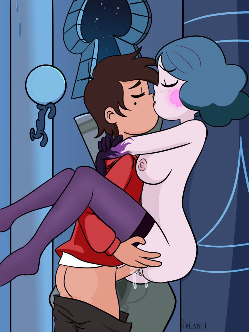 against_wall age_difference arm_markings ass ass_grab breasts closed_eyes clothed_male_nude_female disney disney_channel eclipsa_butterfly green_hair hoodie kissing marco_diaz night pants_down penetration penis pussy_juice sex short_hair siriusdei star_vs_the_forces_of_evil stars thighhighs vaginal_penetration window