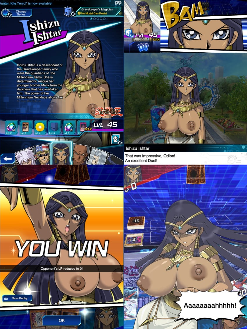 1girls alternate_breast_size big_breasts bimbo bimbofied breasts breasts_bigger_than_head canastus dark-skinned_female dark_skin egyptian female game_mod gigantic_breasts huge_breasts ishizu_ishtar large_breasts looking_at_viewer massive_breasts mod topless topless_female yu-gi-oh! yu-gi-oh!_duel_links yu-gi-oh!_duel_monsters