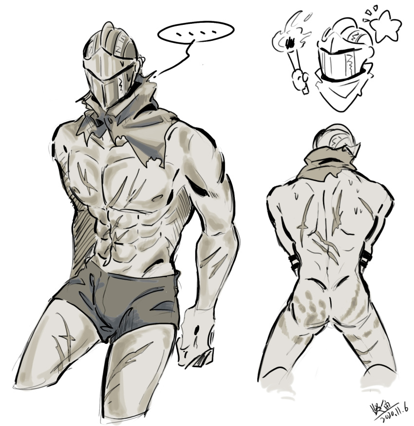 ashen_one ass clx147258 dark_souls dark_souls_3 fromsoftware helmet male male_only muscular_male scars solo underwear