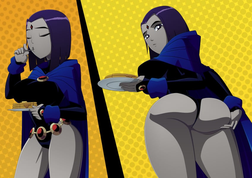 1girls alternate_breast_size ass ass_focus ass_grab ass_support belt big_breasts bubble_ass bubble_butt cloak clothing dat_ass dc dc_comics favorite female female_only huge_ass large_breasts leotard outerwear purple_hair rachel_roth raven_(dc) ravenravenraven short_hair straight_hair teen_titans thick_thighs waffle