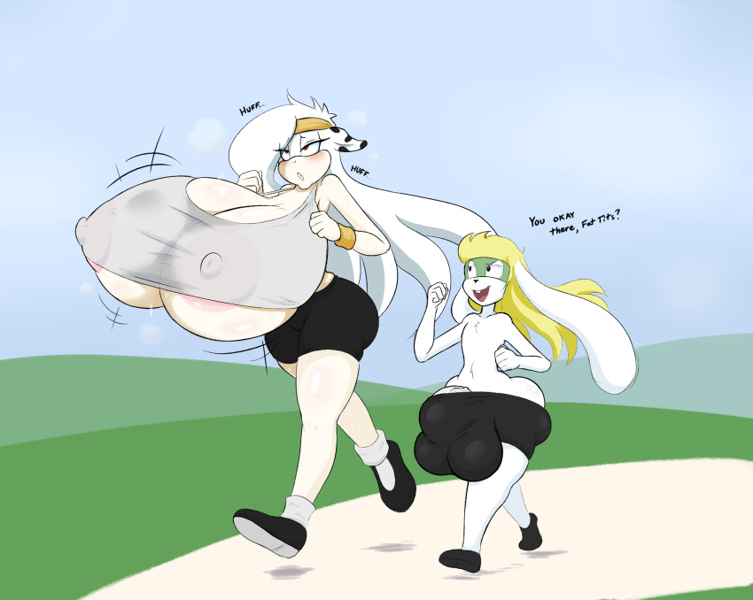 angelthecatgirl big_breasts bulge bunny cock cowgirl dick exercise huge_breasts hyper jogging jogging_in_the_park joibles mekana mekana_(angelthecatgirl) penis rabbit sweat