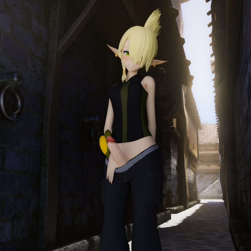 1futa 3d blender blush cleophee cra earrings elf elf_ears elf_female erection futanari hi_res highres inviting inviting_to_sex justhopelessbaka pants_pull penis pointy_ears precum presenting smile smiling smug solo solo_focus wakfu