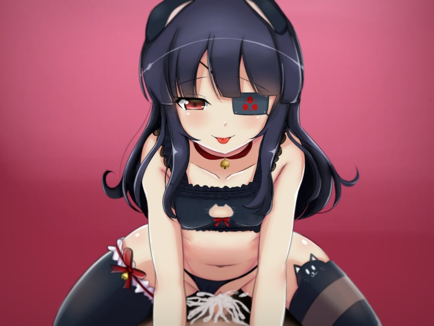 cat_ears cat_lingerie cat_tail cum_in_pussy drawfag eyepatch female mirai_(senran_kagura) pov pov_eye_contact senran_kagura sex tongue_out