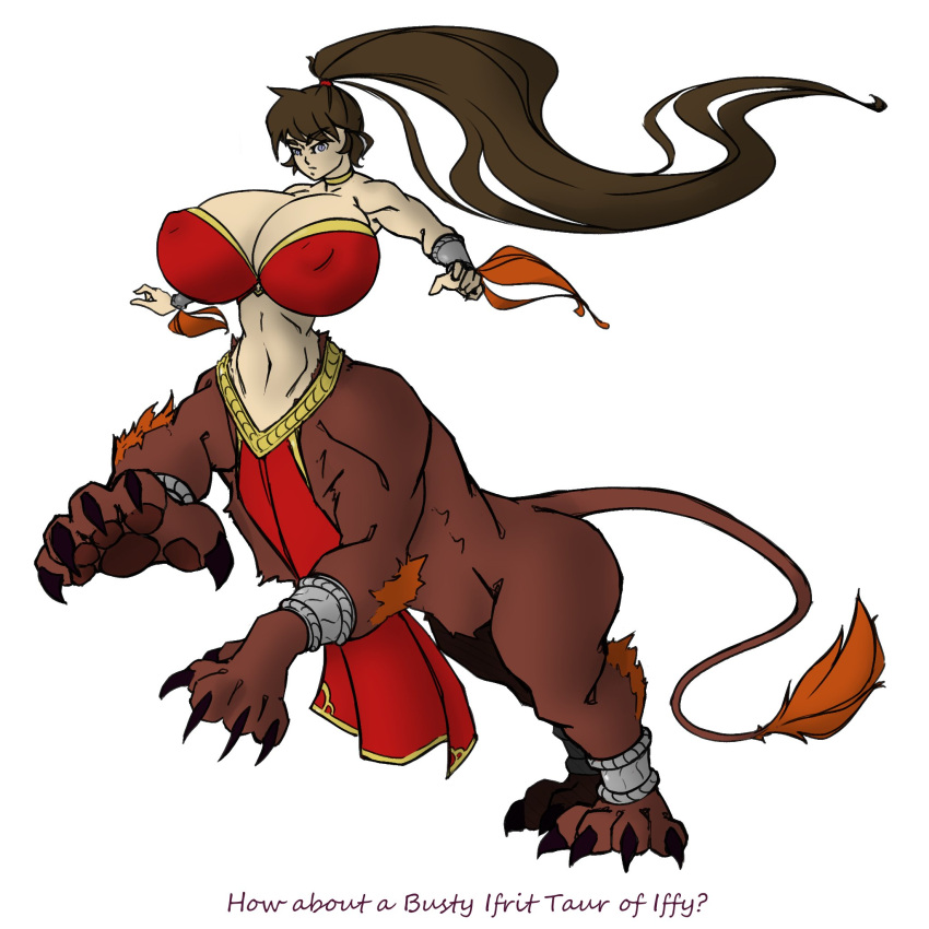 1girls 2021 anthro breasts centaur cleavage color color_edit edit female female_only huge_breasts iffy iffy_realms ifrit long_hair n647 nipple_bulge original original_character solo taur thick_thighs thin_waist