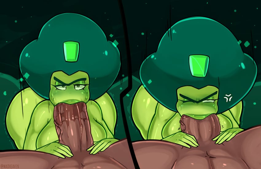 2021 :>= angry angry_fellatio black_body blowjob breasts cartoon_network deepthroat demantoid_(steven_universe) fellatio female gem_(species) green_skin huge_cock human human_penetrating madheaven male nervous oral penis shortstack steven_universe steven_universe:_unleash_the_light unseen_male_face