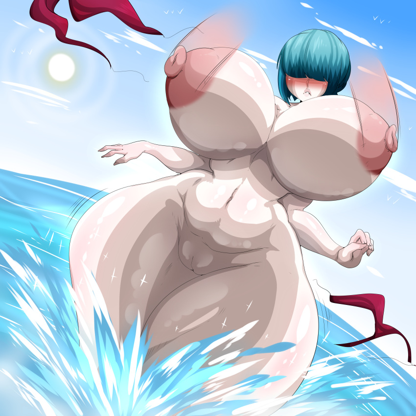 1:1 1girls ass ass_expansion big_ass big_breasts big_butt bikini blue_hair breast_expansion breasts butt female female_only frown hair_over_eyes hip_expansion hips huge_ass huge_breasts huge_butt huge_hips large_ass large_breasts large_butt large_hips large_nipples okioppai sachi_(red_brachy) solo solo_female thick thick_ass thick_thighs thighs top_heavy wide_hips