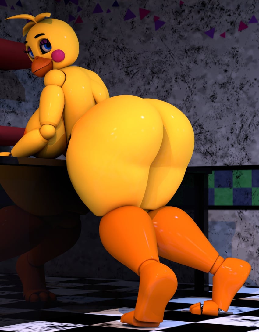 3d 3d_(artwork) beak big_ass big_breasts big_thighs chicken feet five_nights_at_freddy's geometryboymejia huge_toy_chica looking_at_viewer looking_back solo solo_female tagme toy_chica_(fnaf) yellow_skin