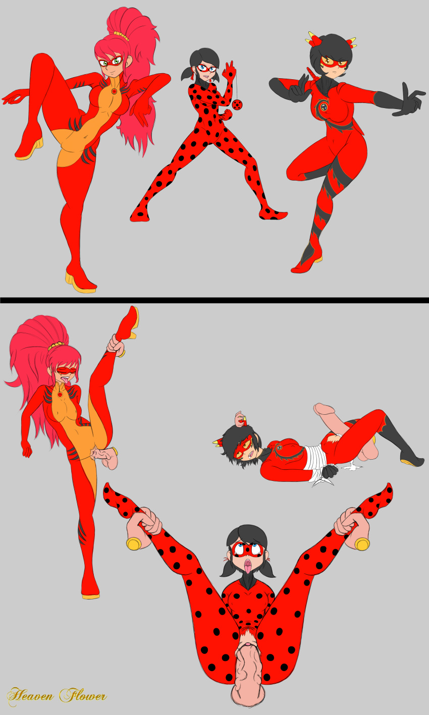 color colored fei_wu heavenflower huge_cock kagami_tsurugi ladybug_(character) ladydragon_(character) marinette_cheng marinette_dupain-cheng miraculous_ladybug penis ryuko_(character) tagme torn_bodysuit torn_clothes unseen_male_face