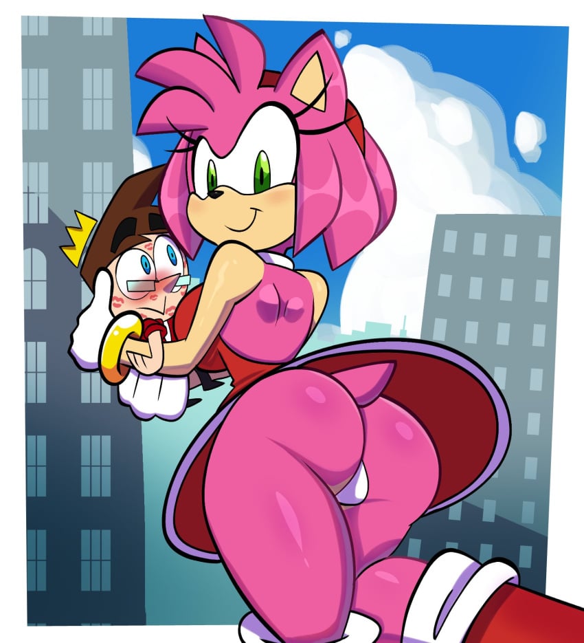 amy_rose ass back_muscles human kiss_marks monamania panties skirt_up sonic_(series) sonic_the_hedgehog_(series) sweetdandy thong tight_underwear visible_underwear wedgie