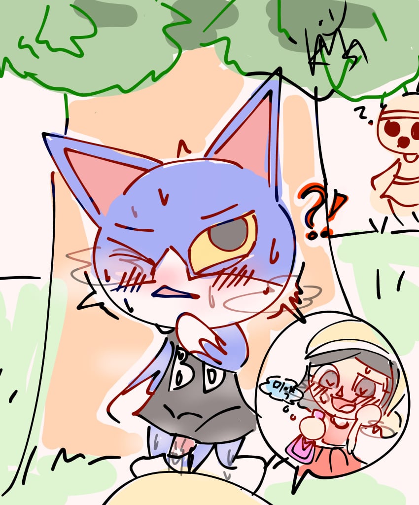 2021 animal animal_crossing black_eyes blue_fur blush boy coco_(animal_crossing) cry cute feline female girl glass ground heart_eyes lasting love_potion nintendo outdoors outside penis self_upload semen shy source_request tom_(animal_crossing) tree villager_(animal_crossing) white_fur