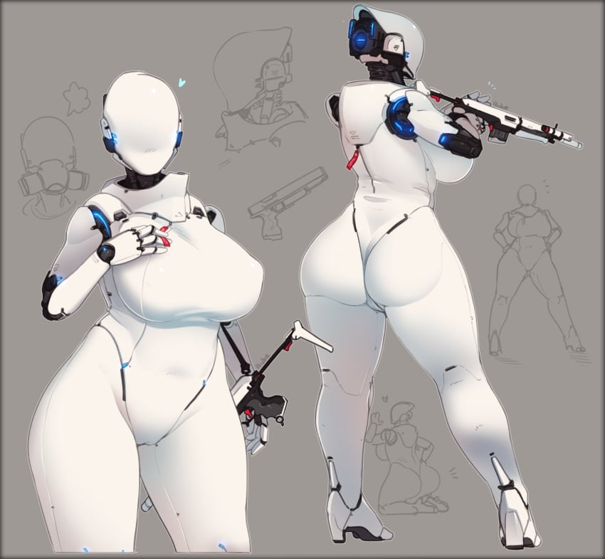 1girls alternate_color ass big_breasts blush cameltoe character_sheet curvy_figure faceless faceless_female female female_only grey_background haydee haydee_(game) heart heels hi_res humanoid justrube no_eyes no_mouth no_nose rifle robot robot_girl rube sketch_background solo solo_female thick_thighs weapon