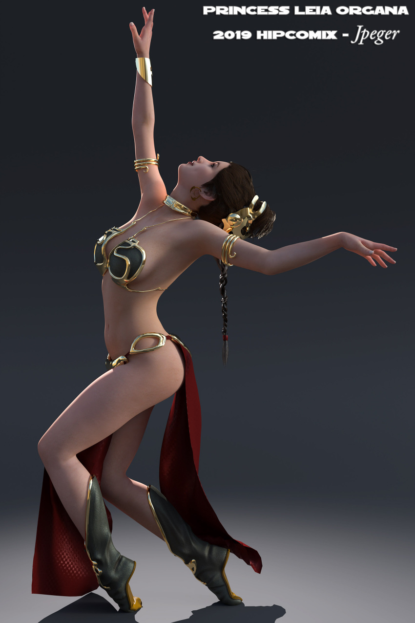 3d armlet belly_dancer belly_dancer_outfit boots bracelet braid brown_hair dancer dancer_outfit dancing hair_ornament harem_girl harem_outfit loincloth metal_bikini princess_leia_organa slave slave_bikini slave_collar slave_leia slave_outfit star_wars thejpeger