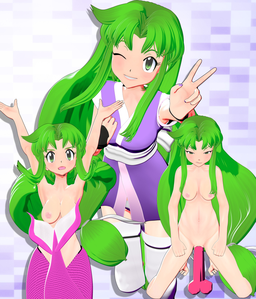 3d 3d_(artwork) 3d_model banchouforte blender breasts dildo dildo_in_pussy dildo_penetration ganbare_goemon kunoichi long_hair mermaid mermaid_tail mystical_ninja naked ninja open_mouth peace_sign sex_toy yae_(ganbare_goemon)