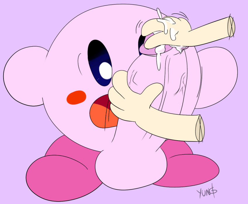 ashamed balls big_balls big_penis big_testicles blue_eyes blush handjob huge_cock kirby kirby_(series) male male_only masturbation penis testicles veiny_penis waddling_head yungknight