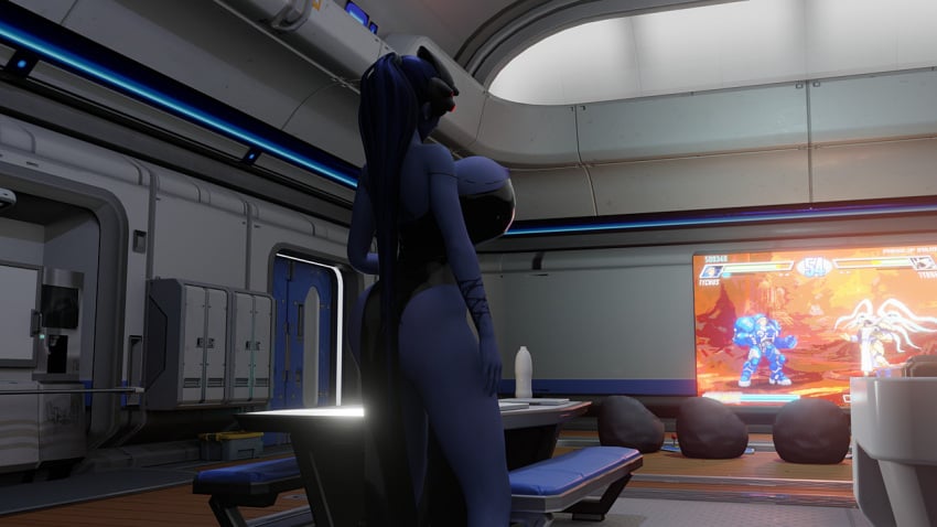 3d alternate_breast_size blender blue_skin dress eyewear_on_head huge_breasts large_ass latex nipple_slip overwatch tight_clothing widowmaker zccblp