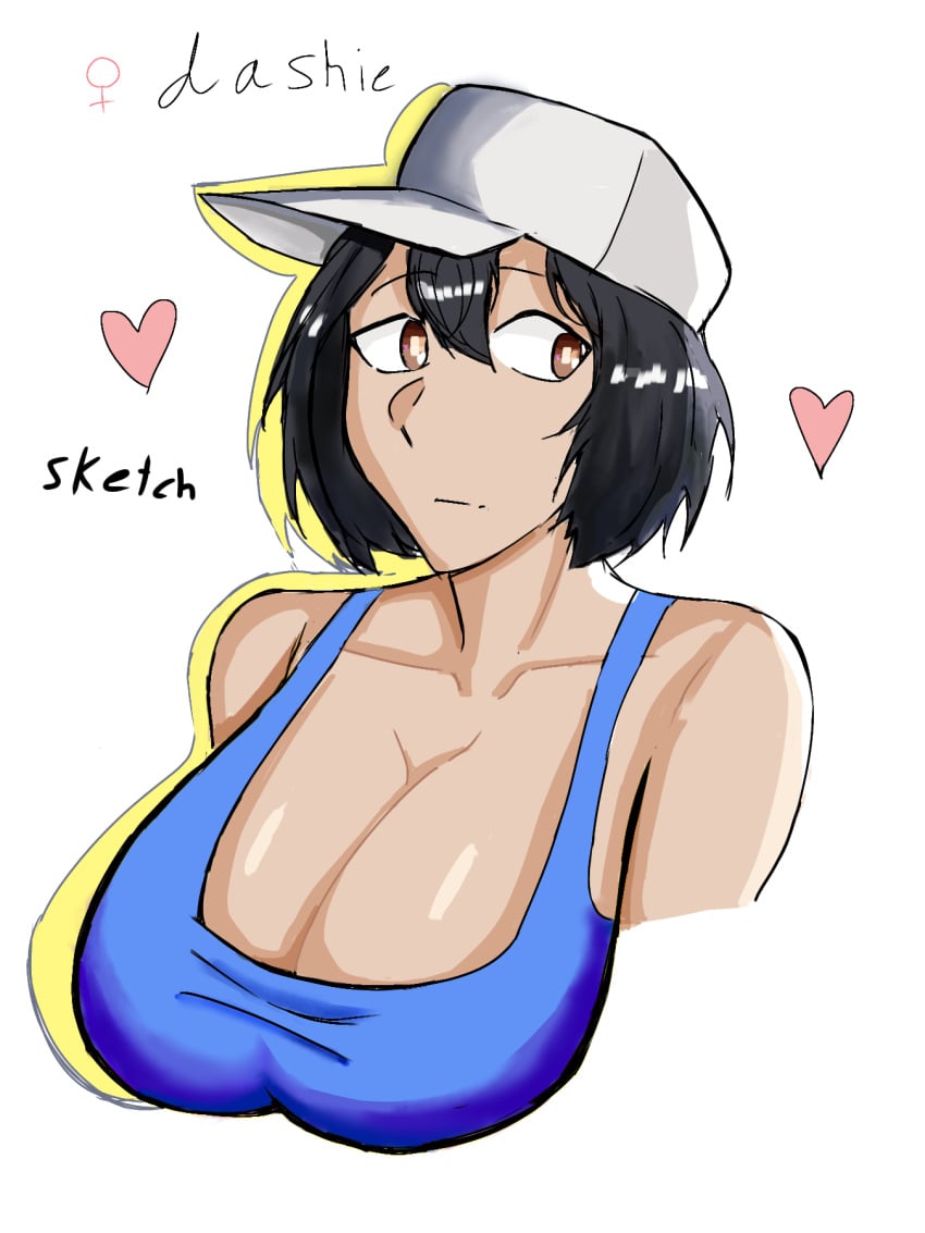 big_breasts black_hair bored breast charlie_guzman dashie_(dashiegames) dashiegames dashiexp dominican female hat heart looking_to_the_side plain_background rule_63 sketch youtuber