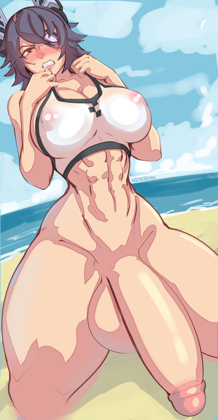 1futa abs animal_ears areolae balls beach big_breasts blush bottomless breasts clothed clothing embarrassed eyepatch functionally_nude futa_only futanari gritted_teeth kantai_collection kneeling large_balls large_breasts large_penis light-skinned_futanari light_skin looking_at_viewer looking_down looking_down_at_viewer mostly_nude muscular_futanari nicecream nipples outdoors pale_skin penis penis_to_the_knees see-through see-through_bra see-through_top solo solo_futa sports_bra submissive_futa sunny tenryuu_(kantai_collection) testicles thick_thighs uncensored