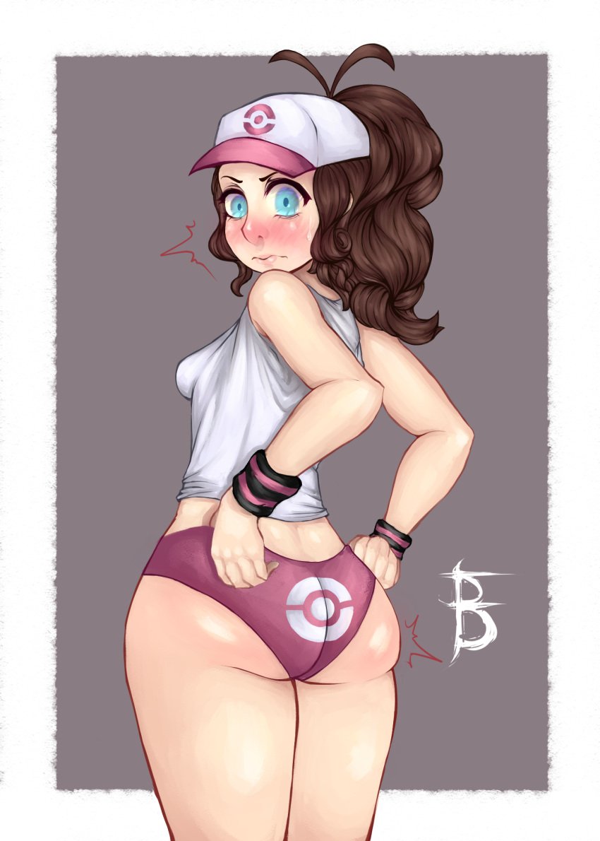 ass big_ass big_butt blue_eyes brown_hair fixelboy hilda_(pokemon) panties pokemon pokemon_bw