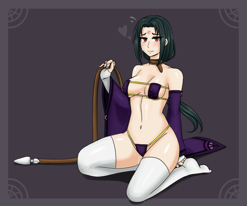 1girls black_hair breasts fire_emblem fire_emblem:_path_of_radiance fire_emblem:_radiant_dawn kandakatou looking_at_viewer medium_breasts nintendo partially_clothed red_eyes rule_63 smile solo solo_female soren_(fire_emblem) thighhighs thighs