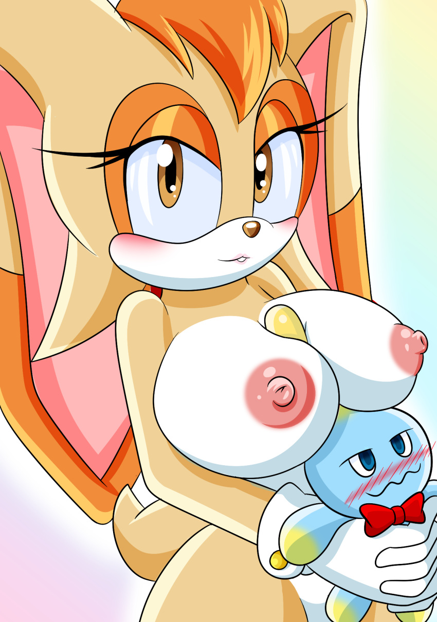 1girls artist_name blue_eyes brown_hair chao_(sonic) cheese cheese_the_chao female furry goggles goggles_on_head hi_res highres nipples nude rabbit rabbit_humanoid sega smile smiling sonic_(series) sonic_the_hedgehog_(series) sonicguru vanilla_the_rabbit yellow_eyes