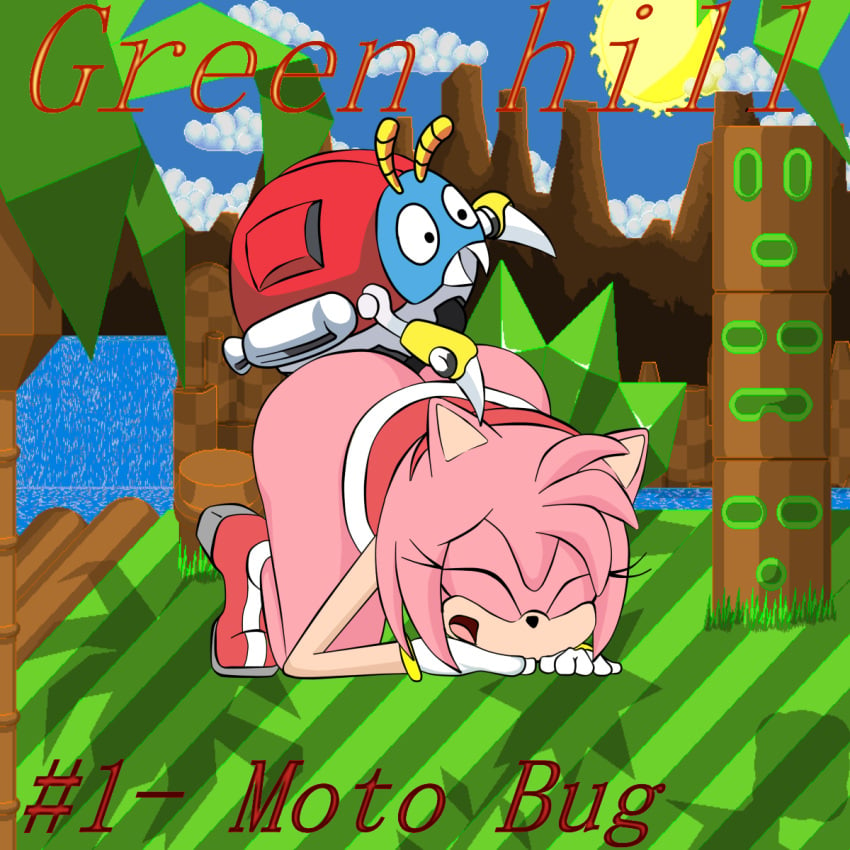 1girls amy_rose artist_request female female_focus furry furry_breasts furry_only hedgehog knife_point moto_bug no_panties rape sonic_(series) sonic_the_hedgehog_(series) source_request text