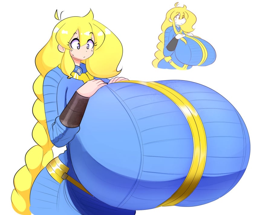 1girls big_breasts blonde_hair blue_eyes braided_hair breast_focus breasts cassie_(theycallhimcake) fallout female female_only fully_clothed giant_breasts huge_breasts hyper hyper_breasts long_hair looking_at_breasts massive_breasts pinup solo solo_female solo_focus theycallhimcake tight_clothing top_heavy vault_dweller vault_suit