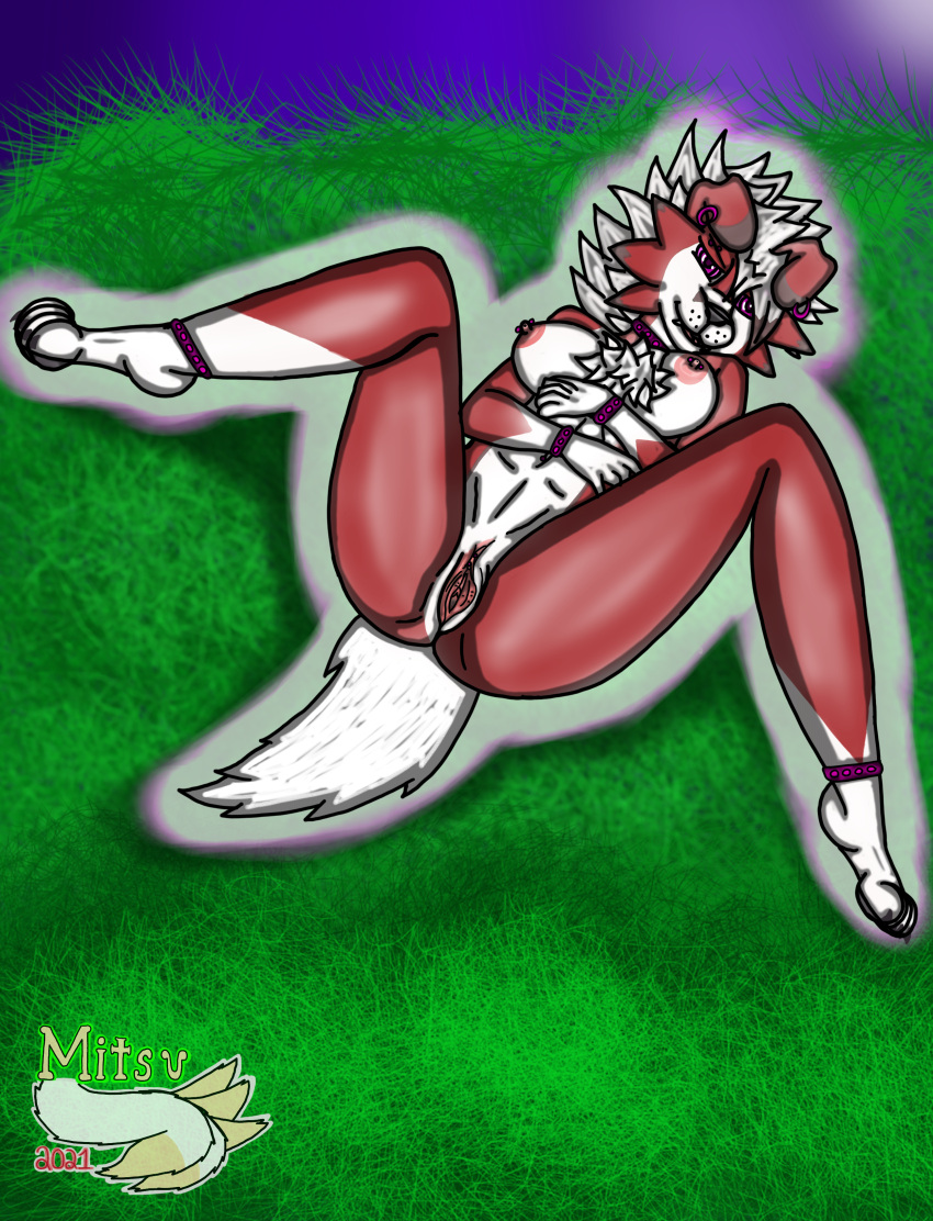 anthro breasts exhibitionism female furry leona_the_lycanroc lycanroc midnight_lycanroc mitsuthesune pokemon pussy vulva