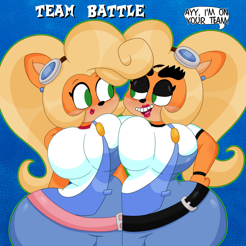 2girls 3barts coco_bandicoot crash_(series) fake_coco female fur furry large_ass large_breasts thick_thighs wide_hips yuri