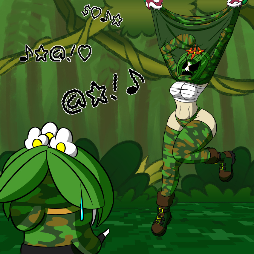 1girls 2021 abs angry bandage belly boots breasts camo camo_panties camouflage camouflage_stockings camouflage_thighhighs combat_boots covered female female_focus green_clothing hanging legs mario_(series) mask nintendo panties paper_mario piranha_plant plant raised_clothing see-through see-through_clothing shy_gal spy_guy stockings supermoonshroom text thick_thighs thighhighs thighs trapped video_games watermark wraps