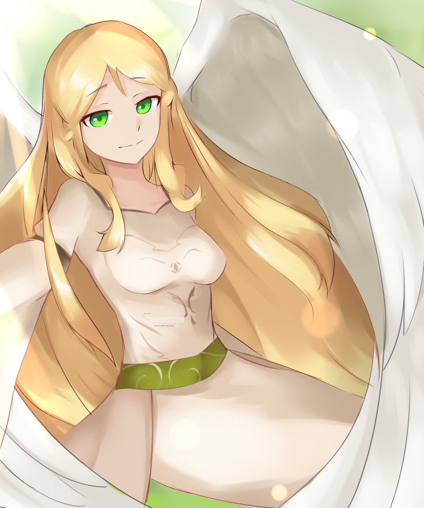 1girls angel angel_wings blonde_hair clothed commission expressionless fire_emblem fire_emblem:_path_of_radiance fire_emblem:_radiant_dawn frown green_eyes leanne_(fire_emblem) long_hair medium_breasts nintendo solo solo_female very_long_hair wings witchmyst