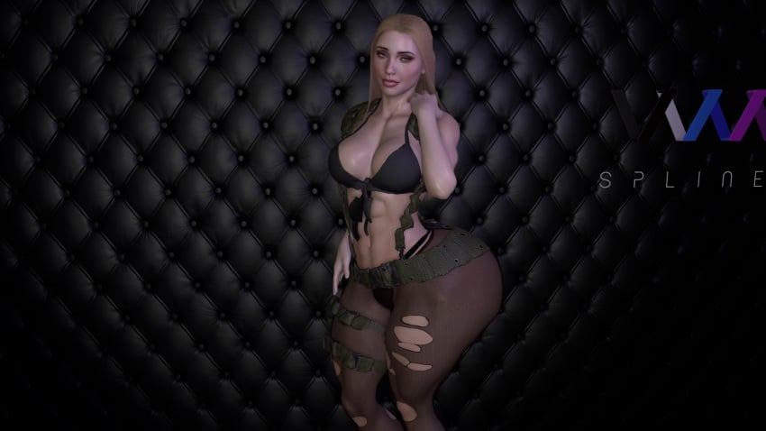 1girls 3d 3d_(artwork) abs ass big_ass big_breasts blonde_hair boobafuta breasts cosplay huge_ass massive_ass military_uniform muscular muscular_female quiet_(metal_gear)_(cosplay) wide_hips