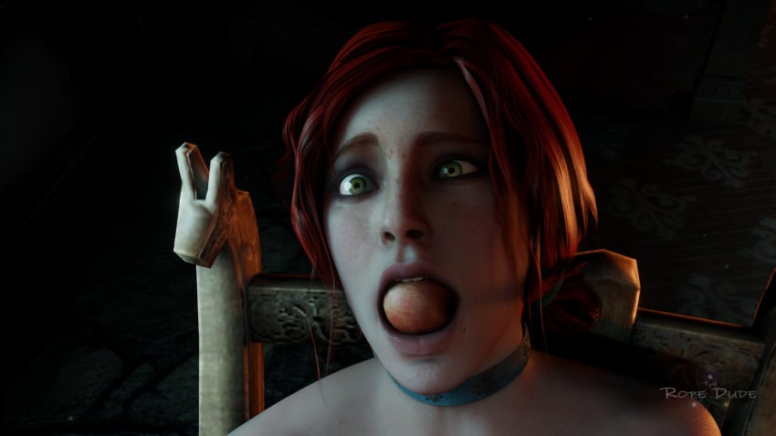 16:9_aspect_ratio 1girls 3d ball_gag bondage cd_projekt_red female female_only gag gagged high_resolution red_hair self_bondage solo solo_female the_witcher the_witcher_(series) the_witcher_2 the_witcher_3:_wild_hunt theropedude triss_merigold