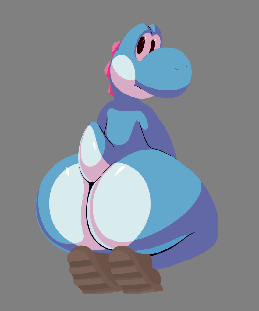 absurd_res ambiguous_gender anthro ass big_ass big_butt blue_body butt_focus clothing crouching cyan_yoshi footwear hi_res huge_butt looking_back male male_only mario_(series) multicolored_body nintendo otherthatguy pear-shaped_figure pink_body rear_view shoes solo solo_male thick_thighs video_games white_body wide_hips yoshi