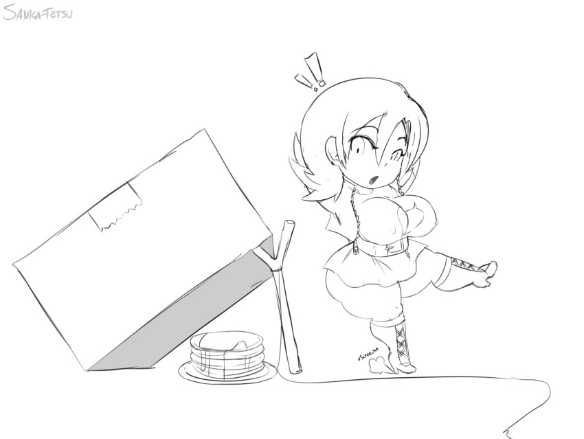 alternate_breast_size black_and_white busty curvy female high_heel_boots high_heels nora_valkyrie pancake pancakes part_of_a_series rooster_teeth rwby sanka-tetsu trap