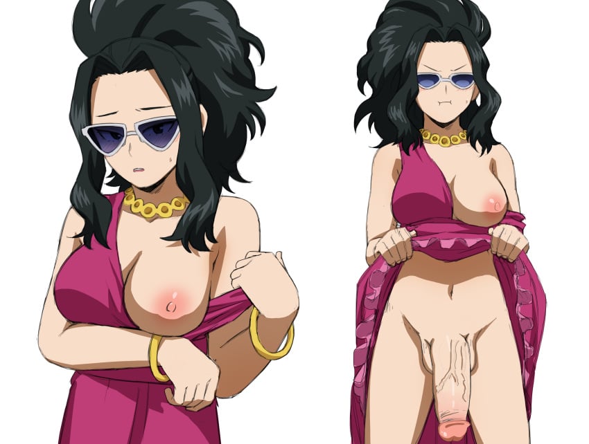 1futa 1puuuuuu balls big_breasts black_glasses black_hair blue-tinted_eyewear blush bottomless bracelets breast_outside breasts dress dress_lift edit futa_only futanari glasses lifting_dress lifting_skirt long_hair looking_at_viewer momo_yaoyorozu my_hero_academia necklace nipples no_bra no_panties one_breast_out penis ponytail pout purple-tinted_eyewear revealing_penis shoganight showing_penis solo solo_futa sunglasses sweat tinted_eyewear uncensored veiny_penis