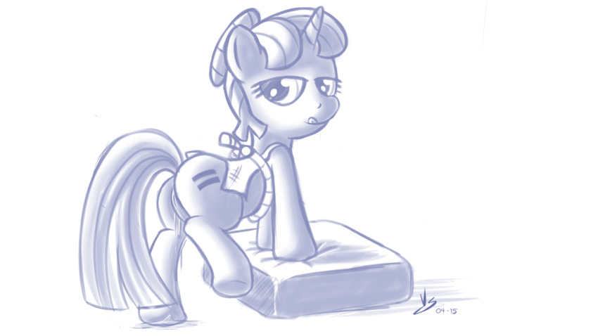 2015 ass bedroom_eyes cutie_mark equine female feral friendship_is_magic hair half-closed_eyes horn mammal monochrome my_little_pony one_leg_up pussy pussy_juice smile solo sugar_belle tongue unicorn vsdrawfag