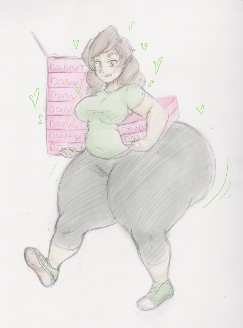 1girls allymoodyneko ass_expansion comic eating huge_ass hyper hyper_ass sequence thick_thighs traditional_art weight_gain