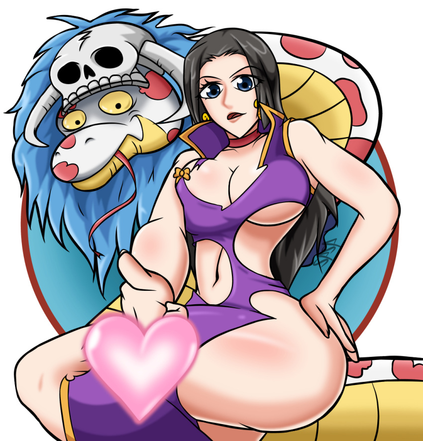 1girls ass ass black_hair blue_eyes boa_hancock breasts cleavage clothed clothing dress female female_focus female_only hand_on_ass long_dress long_hair one_piece pale-skinned_female pale_skin pinup revealing_clothes ripped_clothing sitting solo solo_female solo_focus spanspec thighs