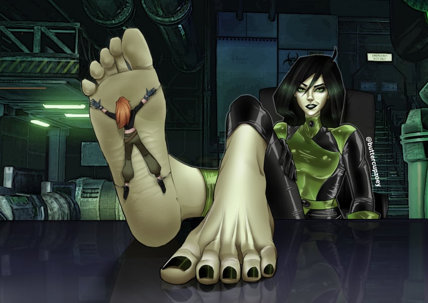 black_nails buttercupzoey disney disney_villains feet female foot_fetish giantess goth green_eyes green_hair kim_possible kimberly_ann_possible larger_female nail_polish red_hair shego smaller_female soles tied_to_foot tied_up toenail_polish toenails toes