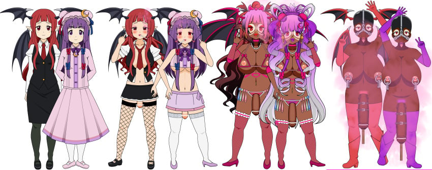 2futas 2girls :>= areolae ass bat_wings bimbo bimbo_futanari bimbofication blowjob_face brain_drain brainwashing breast_expansion breasts censored corruption dark-skinned_futanari dark_skin drug eye_color_change female fishnets futa_urethral_insertion futanari futanari_penetrated futanari_transformation ganguro gyaru hair_color_change hair_growth head_wings high_heel_boots high_heels hoop_earrings huge_ass huge_breasts humiliation kisekae koakuma large_ass light-skinned_female light-skinned_futanari light_skin navel nipple_piercing nipples nose_hook npg8993 patchouli_knowledge penis personality_change smoke standing tan thick_lips thick_thighs touhou transformation transparent_background urethral urethral_insertion wide_hips