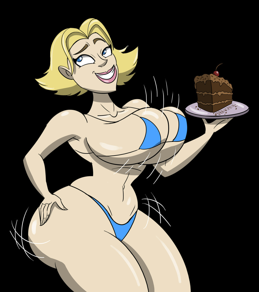 ass bikini blonde_hair blue_eyes cake cherry dessert drawsputin female female_focus female_only hips human large_ass large_hips mostly_nude nicolas_cage_wants_cake short_hair smug smug_face swaying_breasts swinging_breasts tea_leoni the_family_man thick_thighs thighs thin_waist wide_hips youtube