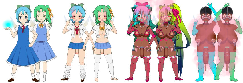 2futas 2girls :>= alpha_channel areolae ass bimbo bimbo_futanari bimbofication blowjob_face brain_drain brainwashing breast_expansion breasts censored cirno corruption daiyousei dark-skinned_futanari dark_skin drug eye_color_change female fishnets futa_urethral_insertion futanari futanari_penetrated futanari_transformation ganguro gyaru hair_color_change hair_growth high_heel_boots high_heels hoop_earrings huge_ass huge_breasts humiliation kisekae large_ass light-skinned_female light-skinned_futanari light_skin navel nipple_piercing nipples nose_hook npg8993 penis personality_change smoke standing tan thick_lips thick_thighs touhou transformation transparent_background urethral urethral_insertion wide_hips