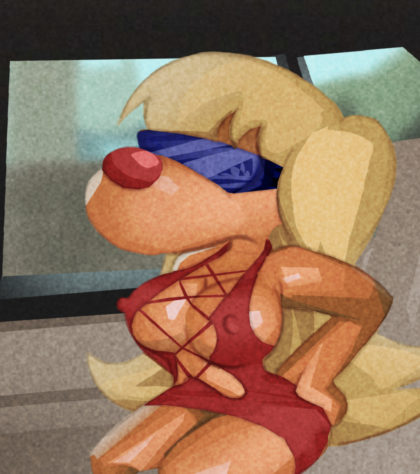 anthro authorialnoice blue-tinted_eyewear brain_(inspector_gadget) busty cleavage dog erect_nipples female female_focus genderswap hourglass_figure inspector_gadget nipple_bulge smooth_skin snapchat sunglasses tagme tinted_eyewear visor wide_hips